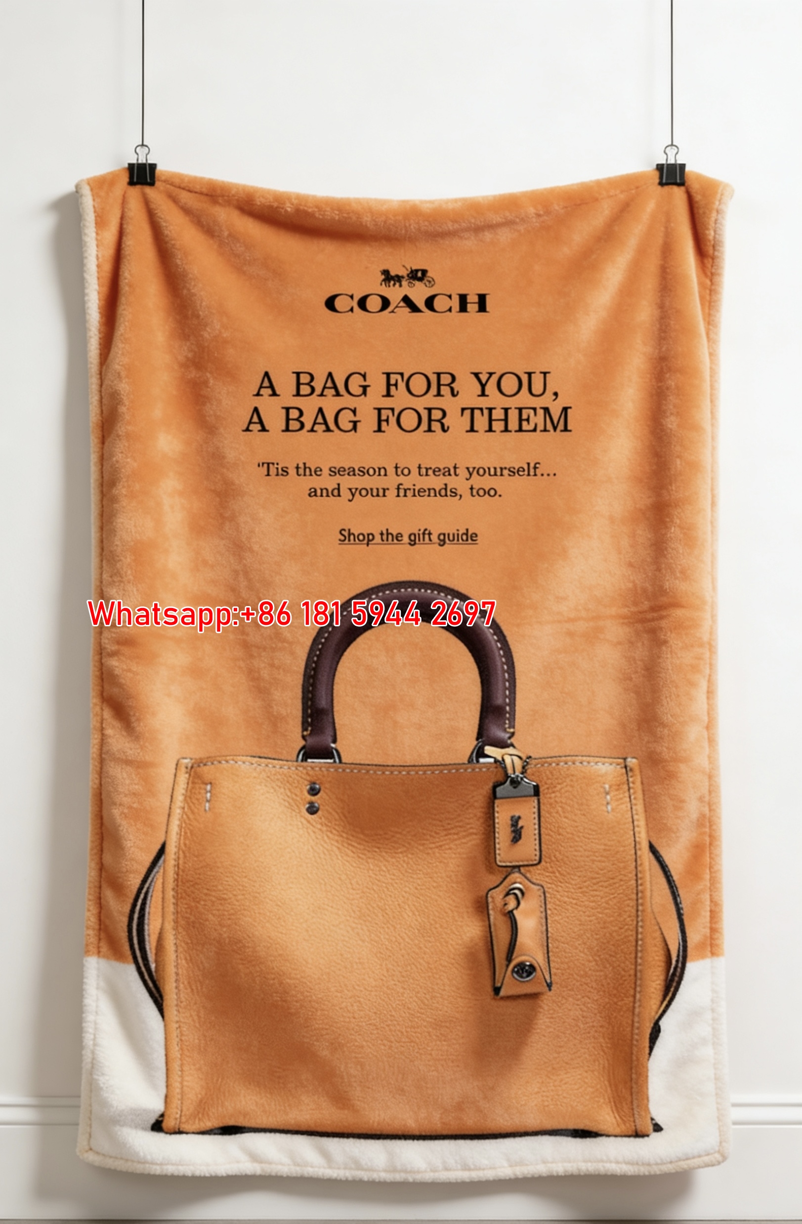 COACH Orange Tote Bag Print Flannel Sofa Throw Blanket C158